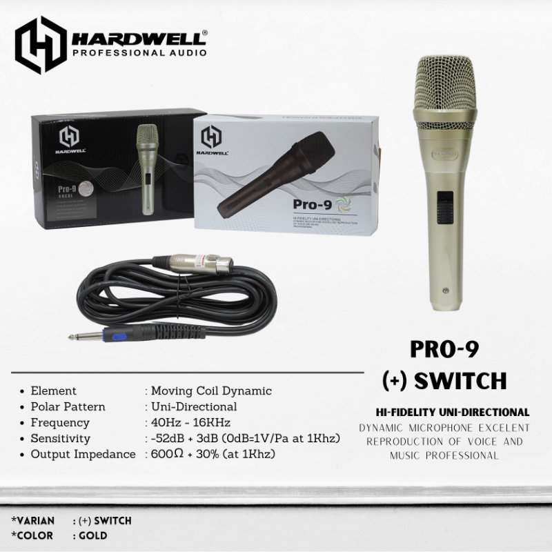 Professional Wired Microphone Pro 9 Gold (+) Switch